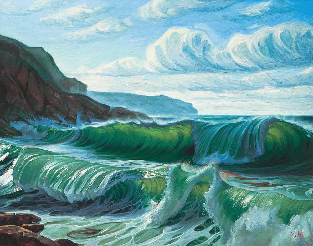 Fine art print of impressive breaking wave at Sennen Cove.